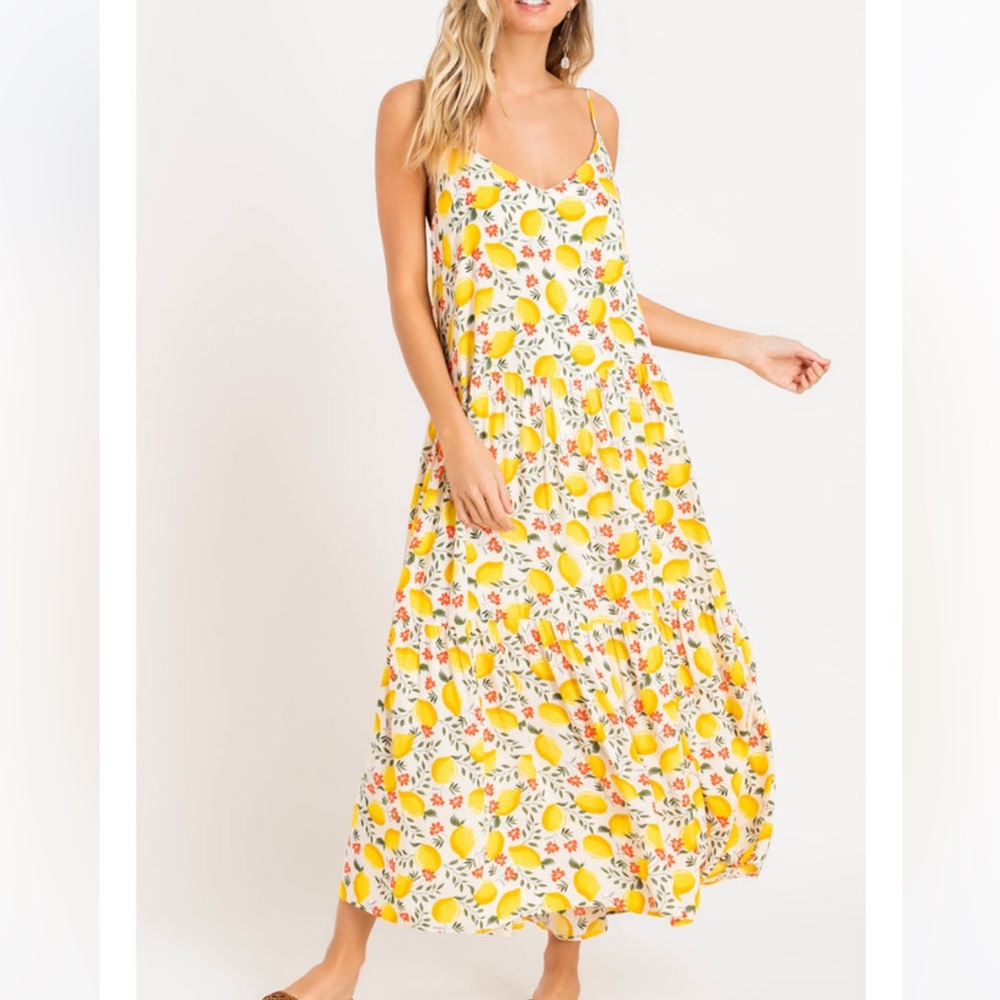 Brand New W Tags Tribal Femme PS Petite Small Lemon Maxi Dress Novelty Print